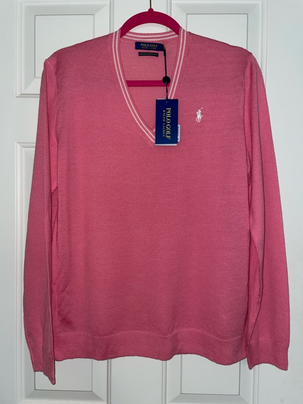 Ralph Lauren Polo Golf New England Prep Pink Lightweight Merino Wool Sweater